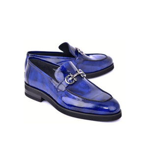 Corrente C0001206-7249 Men's Shoes Marble Blue Calf-Skin Leather Formal Horsebit Loafers (CRT1502)-AmbrogioShoes