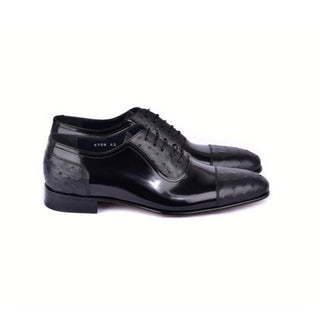 Corrente C0001301-6708 Men's Shoes Black Ostrich / Patent Leather Wingtip Cap-Toe Oxfords (CRT1495)-AmbrogioShoes