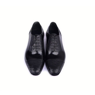 Corrente C0001301-6708 Men's Shoes Black Ostrich / Patent Leather Wingtip Cap-Toe Oxfords (CRT1495)-AmbrogioShoes