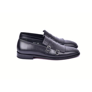 Corrente C0001902-5211 Men's Shoes Black Calf-Skin Leather Kilt Buckles Loafers (CRT1497)-AmbrogioShoes