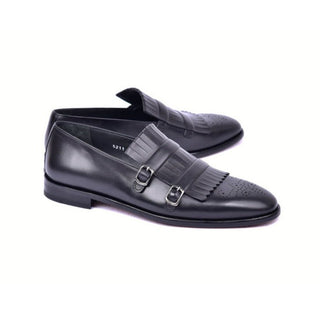 Corrente C0001902-5211 Men's Shoes Black Calf-Skin Leather Kilt Buckles Loafers (CRT1497)-AmbrogioShoes