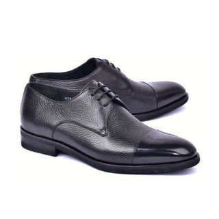 Corrente C001105-6793 Men's Shoes Black Deer-Skin Leather Derby Cap-Toe Oxfords (CRT1481)-AmbrogioShoes