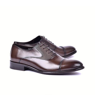 Corrente C001201-5256 Men's Shoes Brown Deer-Skin Leather Dress/Formal Cap-Toe Oxfords (CRT1459)-AmbrogioShoes