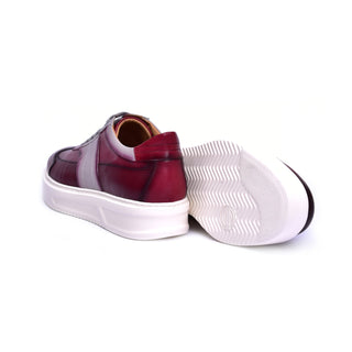 Corrente C001301-5769 Men's Shoes Burgundy Combination Calf-Skin Leather Casual Sneakers (CRT1466)-AmbrogioShoes