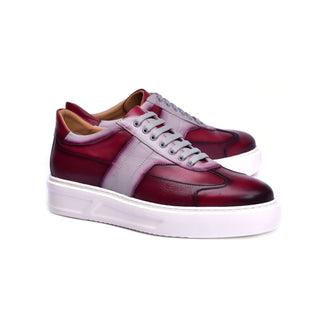 Corrente C001301-5769 Men's Shoes Burgundy Combination Calf-Skin Leather Casual Sneakers (CRT1466)-AmbrogioShoes