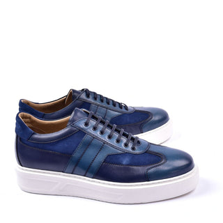 Corrente C001302 5769 Men's Shoes Blue Calf-Skin Leather Fashion Sneakers (CRT1292)-AmbrogioShoes