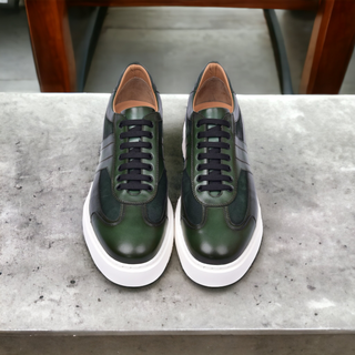 Corrente C0013012-5769 Men's Shoes Green Combination Calf-Skin Leather Casual Sneakers (CRT1468)-AmbrogioShoes