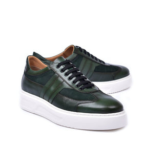 Corrente C0013012-5769 Men's Shoes Green Combination Calf-Skin Leather Casual Sneakers (CRT1468)-AmbrogioShoes