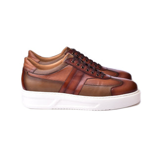 Corrente C0013013-5769 Men's Shoes Tan Combination Calf-Skin Leather Casual Sneakers (CRT1469)-AmbrogioShoes