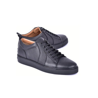 Corrente C0013017-7233 Men's Shoes Black Calf-Skin Leather Casual Sneakers (CRT1503)-AmbrogioShoes