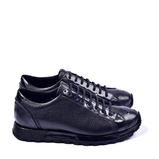 Corrente C001304 5581 Men's Shoes Black Genuine Ostrich Fashion Sneaker (CRT1294)-AmbrogioShoes