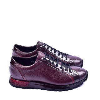 Corrente C001305 5581 Men's Shoes Burgundy Genuine Ostrich Fashion Sneaker (CRT1295)-AmbrogioShoes