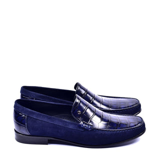 Corrente C001405 3898S Men's Shoes Navy Crocodile Print / Suede Leather Vamp Loafers (CRT1283)-AmbrogioShoes