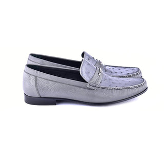 Corrente C0014051-3898Ost Men's Shoes Gray Exotic Ostrich / Deer-Skin Moccasin Loafers (CRT1472)-AmbrogioShoes