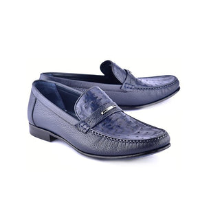 Corrente C0014051-3898Ost Men's Shoes Navy Exotic Ostrich / Deer-Skin Moccasin Loafers (CRT1473)-AmbrogioShoes