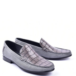 Corrente C001407 3898S Men's Shoes Gray Crocodile Print / Suede Leather Vamp Loafers (CRT1285)-AmbrogioShoes