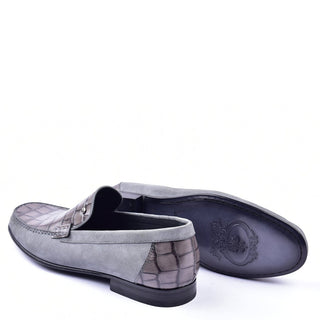 Corrente C001407 3898S Men's Shoes Gray Crocodile Print / Suede Leather Vamp Loafers (CRT1285)-AmbrogioShoes