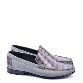 Corrente C001407 3898S Men's Shoes Gray Crocodile Print / Suede Leather Vamp Loafers (CRT1285)-AmbrogioShoes