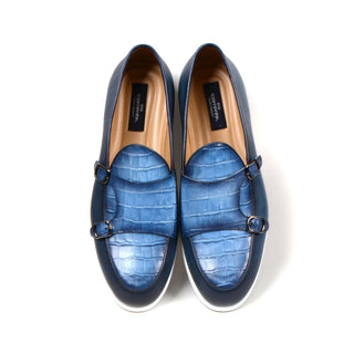 Corrente C0017 4661SP Men's Shoes Blue Crocodile Print / Calf-Skin Leather Monkstraps Loafers (CRT1262)-AmbrogioShoes