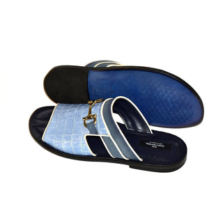 Corrente C0031 5827 Men's Shoes Blue Crocodile Print / Perforated Leather Sandals (CRT1270)-AmbrogioShoes