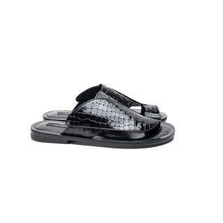 Corrente C005 5830 Men's Shoes Black Crocodile Print / Ostrich Slip-On Sandals (CRT1255)-AmbrogioShoes