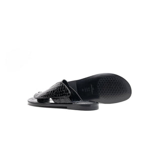 Corrente C005 5830 Men's Shoes Black Crocodile Print / Ostrich Slip-On Sandals (CRT1255)-AmbrogioShoes