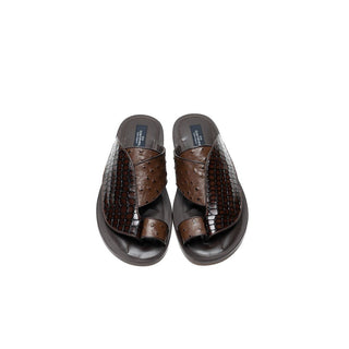 Corrente C005 5830 Men's Shoes Brown Crocodile Print / Ostrich Slip-On Sandals (CRT1256)-AmbrogioShoes