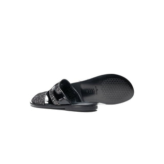 Corrente C007 5829 Men's Shoes Black Fabric / Patent Leather Slip-On Sandals (CRT1258)-AmbrogioShoes