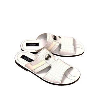 Corrente C0072 5829 Men's Shoes White Crocodile Print / Ostrich Leather Sandals (CRT1269)-AmbrogioShoes