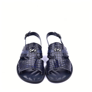 Corrente C0076 5829S Men's Shoes Navy Embossed Leather and Ostrich Sandals (CRT1361)-AmbrogioShoes