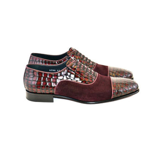 Corrente C01-5796 Men's Shoes Burgundy Crocodile & Texture Print / Suede / Calf-Skin Leather Loafers (CRT1230)-AmbrogioShoes