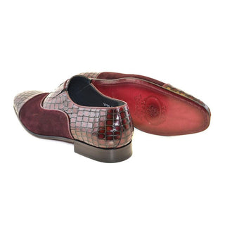 Corrente C01-5796 Men's Shoes Burgundy Crocodile & Texture Print / Suede / Calf-Skin Leather Loafers (CRT1230)-AmbrogioShoes