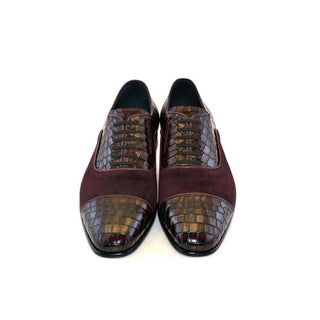 Corrente C01-5796 Men's Shoes Burgundy Crocodile & Texture Print / Suede / Calf-Skin Leather Loafers (CRT1230)-AmbrogioShoes