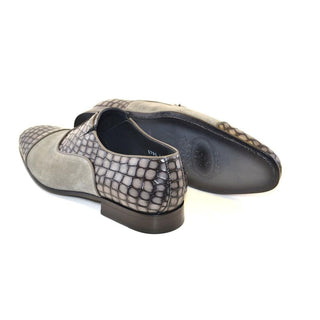 Corrente C012-5796 Men's Shoes Gray Crocodile & Texture Print / Suede / Calf-Skin Leather Loafers (CRT1228)-AmbrogioShoes