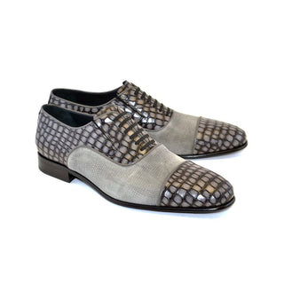 Corrente C012-5796 Men's Shoes Gray Crocodile & Texture Print / Suede / Calf-Skin Leather Loafers (CRT1228)-AmbrogioShoes