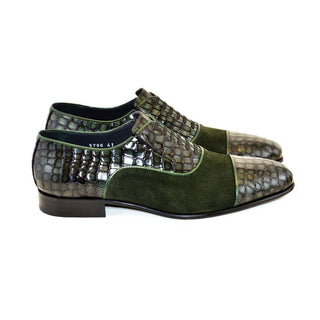 Corrente C013-5796 Men's Shoes Green Crocodile & Texture Print / Suede / Calf-Skin Leather Loafers (CRT1227)-AmbrogioShoes