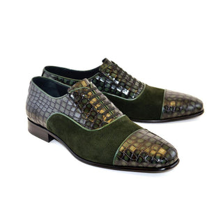 Corrente C013-5796 Men's Shoes Green Crocodile & Texture Print / Suede / Calf-Skin Leather Loafers (CRT1227)-AmbrogioShoes