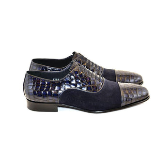 Corrente C014-5796 Men's Shoes Navy Crocodile & Texture Print / Suede / Calf-Skin Leather Loafers (CRT1226)-AmbrogioShoes