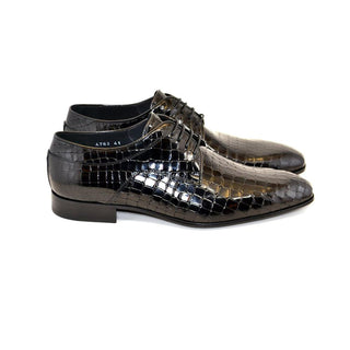 Corrente C015-4763 Men's Shoes Black Crocodile Print / Calf-Skin Leather Derby Oxfords (CRT1223)-AmbrogioShoes