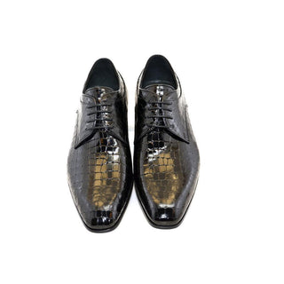 Corrente C015-4763 Men's Shoes Black Crocodile Print / Calf-Skin Leather Derby Oxfords (CRT1223)-AmbrogioShoes