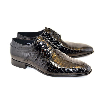 Corrente C015-4763 Men's Shoes Black Crocodile Print / Calf-Skin Leather Derby Oxfords (CRT1223)-AmbrogioShoes