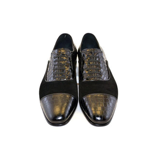 Corrente C0-5796 Men's Shoes Black Crocodile & Texture Print / Suede / Calf-Skin Leather Loafers (CRT1231)-AmbrogioShoes