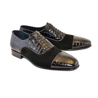 Corrente C0-5796 Men's Shoes Black Crocodile & Texture Print / Suede / Calf-Skin Leather Loafers (CRT1231)-AmbrogioShoes