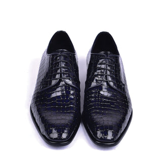 Corrente C01507 6291 Men's Shoes Navy Crocodile Print / Calf-Skin Leather Derby Oxfords (CRT1452)-AmbrogioShoes