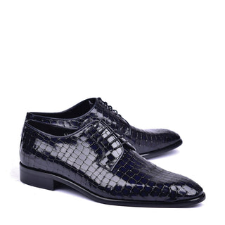 Corrente C01507 6291 Men's Shoes Black Crocodile Print / Calf-Skin Leather Derby Oxfords (CRT1452)-AmbrogioShoes