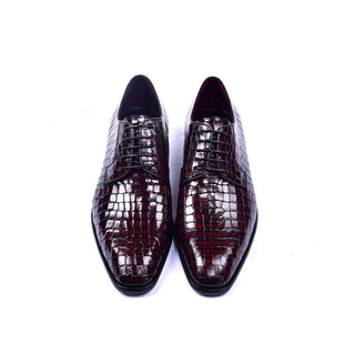 Corrente C016-6291 Men's Shoes Burgundy Crocodile Print / Calf-Skin Leather Derby Oxfords (CRT1222)-AmbrogioShoes