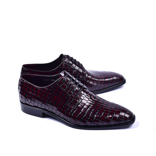 Corrente C016-6291 Men's Shoes Burgundy Crocodile Print / Calf-Skin Leather Derby Oxfords (CRT1222)-AmbrogioShoes