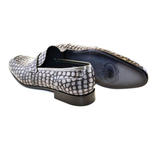 Corrente C017-3470 Men's Shoes Gray Crocodile Print / Calf-Skin Leather Penny Loafers (CRT1221)-AmbrogioShoes