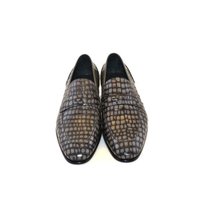 Corrente C017-3470 Men's Shoes Gray Crocodile Print / Calf-Skin Leather Penny Loafers (CRT1221)-AmbrogioShoes