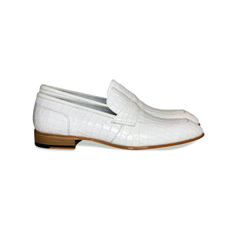 Corrente C019-3470 Men's Shoes White Crocodile Print / Calf-Skin Leather Penny Loafers (CRT1219)-AmbrogioShoes